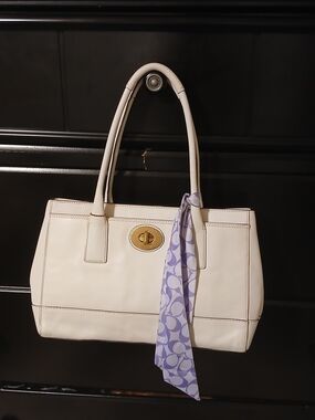 Coach Hampton Madeline White Leather Satchel with Gold Turnlock